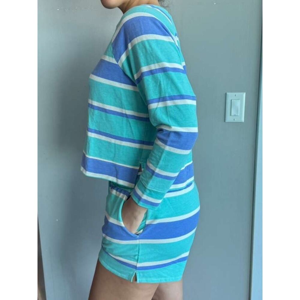 Wildfox Teal, Blue & White Striped Lounge Set